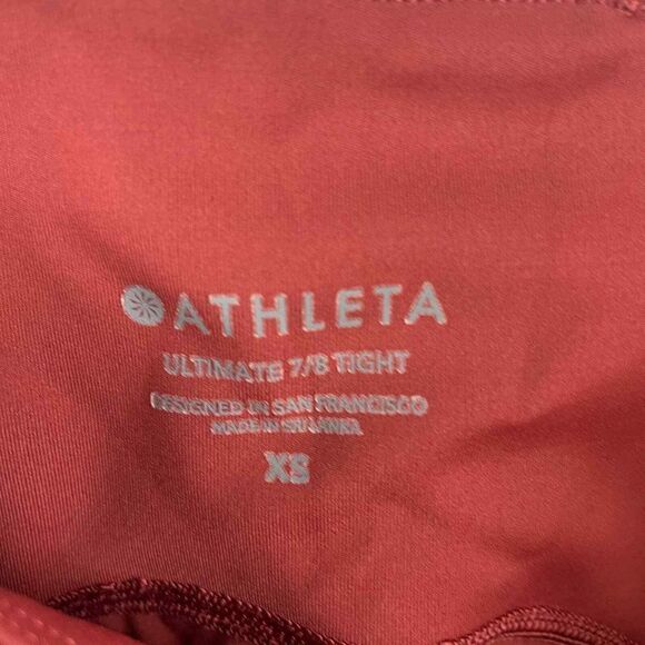 Athleta Red Orange Mesh Lining Pockets Activewear Ultimate 7/8 Tight Size XS - Picture 4 of 7